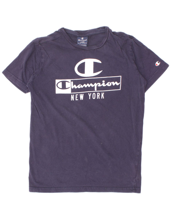 Camiseta gráfica Champion Boys Top 11-12 anos grande algodão azul marinho
