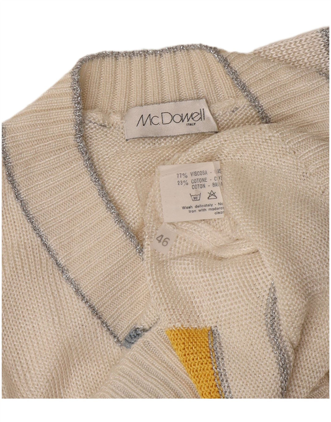 Mc. Suéter feminino Dowell com decote em V IT 46 grande viscose geométrica branca