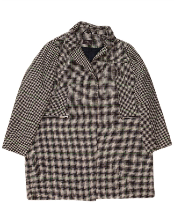 Sobretudo feminino Marks & Spencer UK 22 3XL poliéster azul marinho Houndstooth
