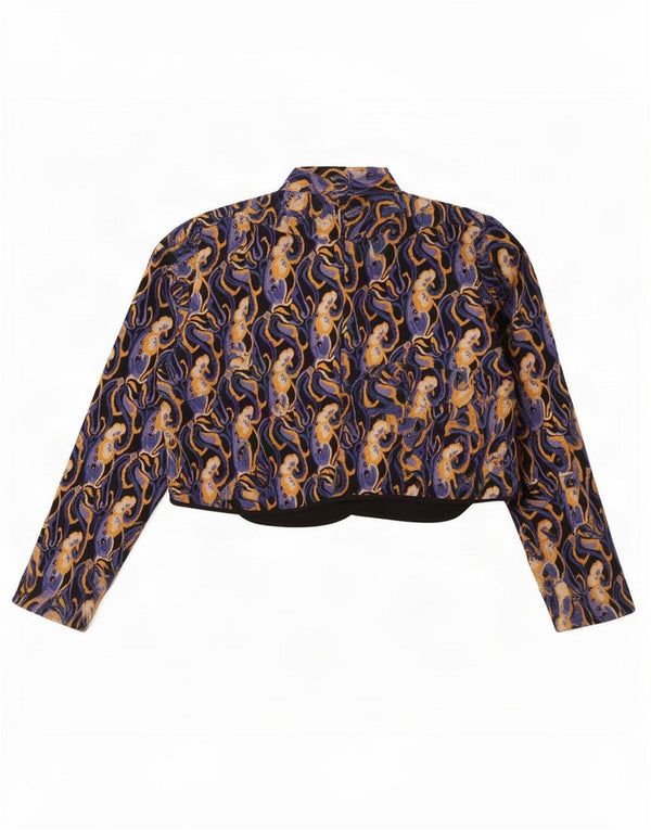 Zara Blusa Feminina Crop Manga Longa Top UK 18 XL Multicolor Paisley