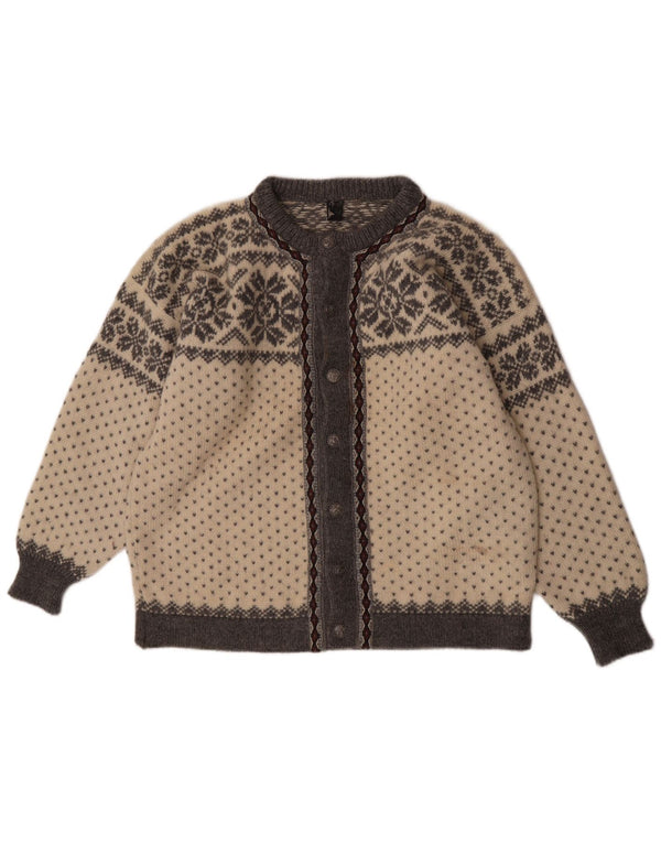Suéter cardigã feminino vintage Reino Unido 18 XL off white Fair Isle Wool