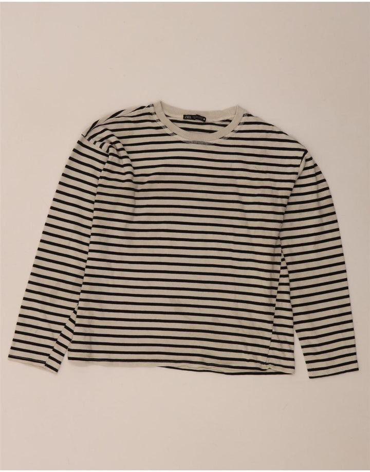 Top feminino Zara de manga comprida UK 10 listrado branco pequeno