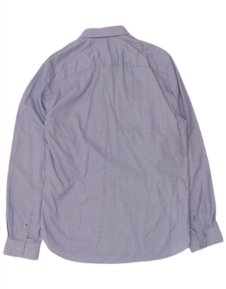 Camisa masculina Ted Baker slim fit tamanho 16 1/2 grande algodão xadrez azul