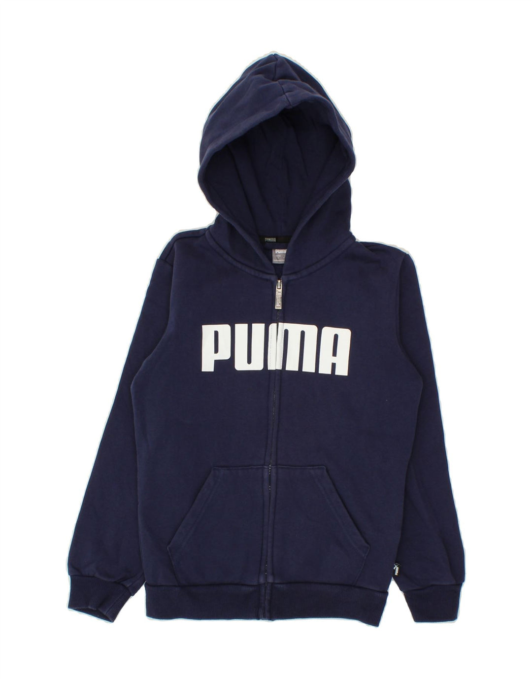 PUMA Boys Graphic Zip Hoodie Sweater 9-10 Years Medium Navy Blue Cotton Vintage Puma and Second-Hand Puma from Messina Hembry 