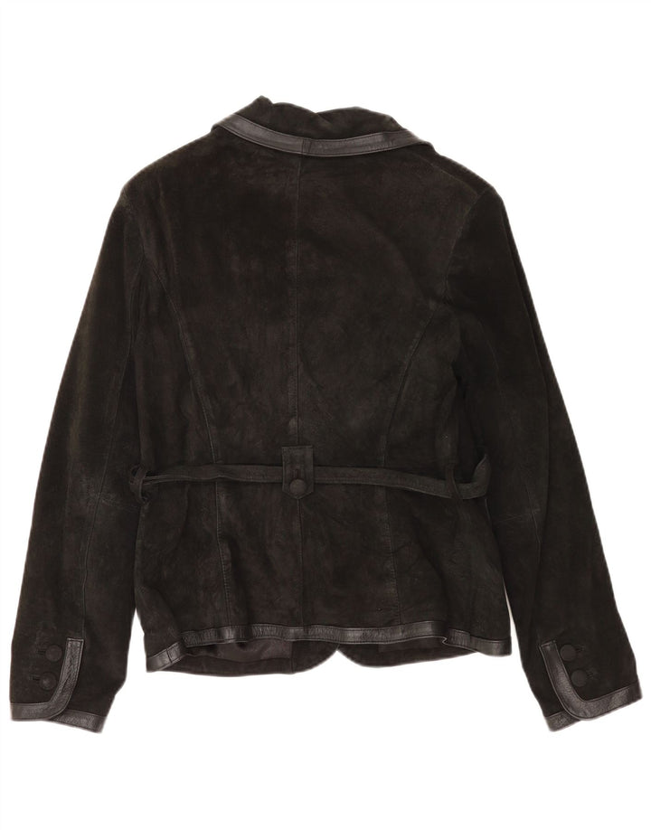 Próximo Jaqueta blazer feminina de camurça com 3 botões Reino Unido 14 couro preto médio