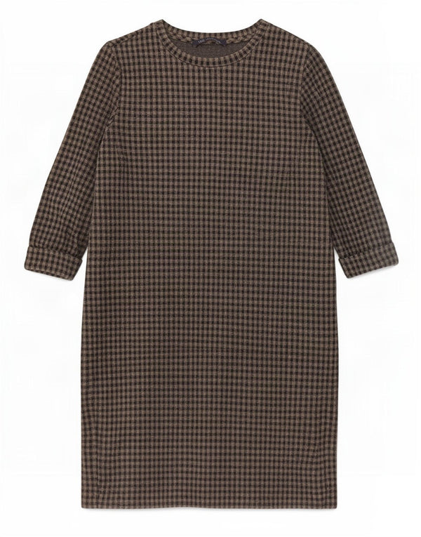 Vestido feminino Marks & Spencer manga 3/4, UK 10, pequeno, cinza, guingão