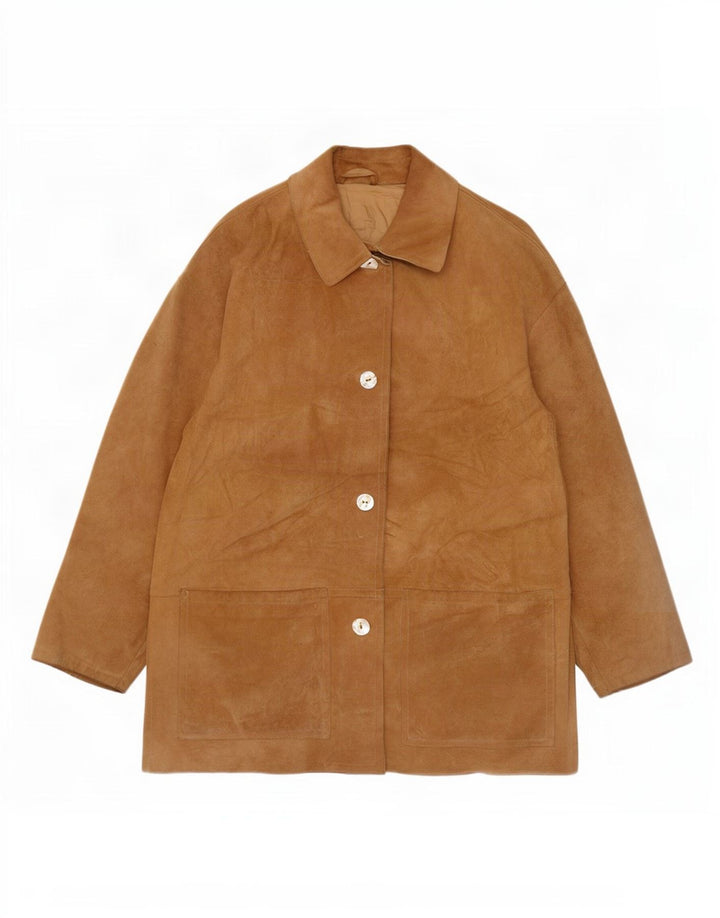 Sobretudo feminino vintage de camurça grande IT 42 couro bege médio