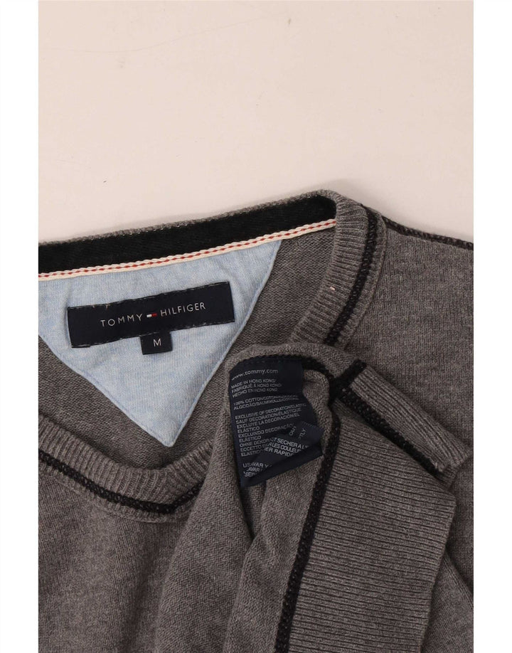 Suéter masculino Tommy Hilfiger com decote em V, algodão cinza médio