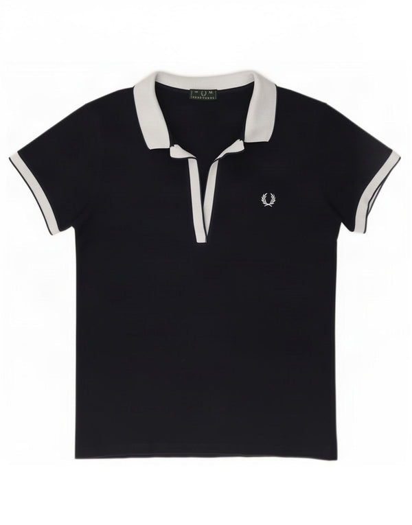 Camisa polo feminina Fred Perry UK 18 XL azul marinho algodão colorblock