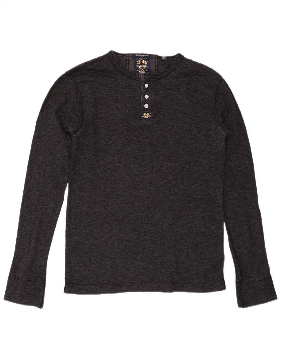 SUPERDRY Top masculino de manga comprida de algodão cinza médio