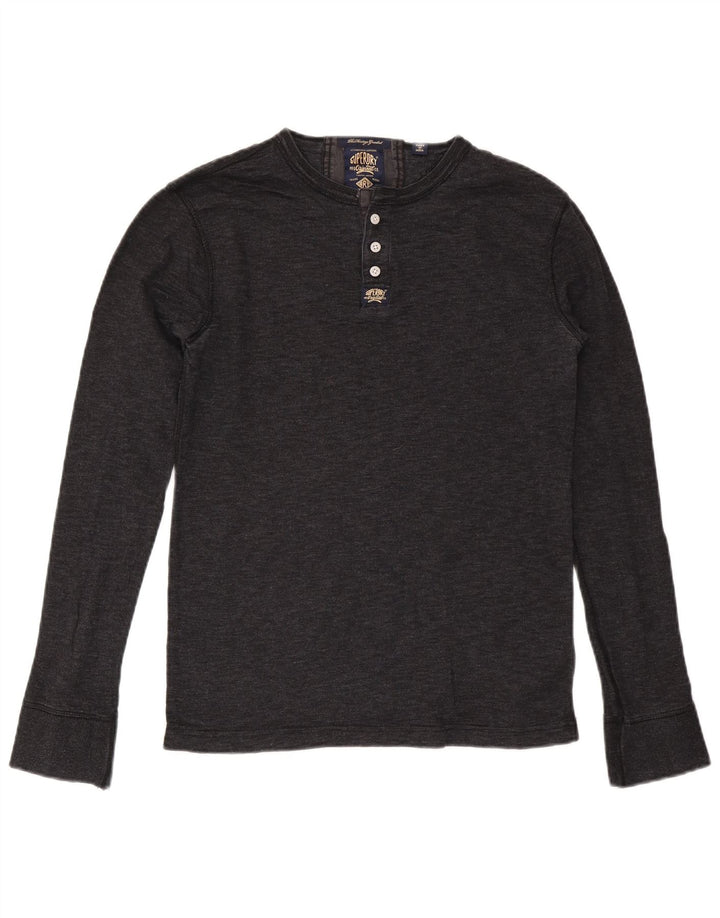 SUPERDRY Top masculino de manga comprida de algodão cinza médio