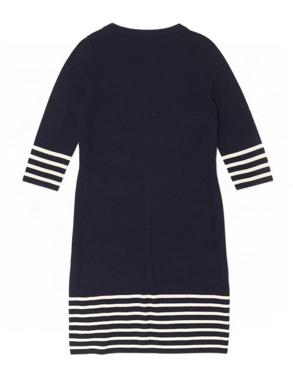 Vestido jumper feminino Laura Ashley manga 3/4 Reino Unido 12 listrado azul marinho médio