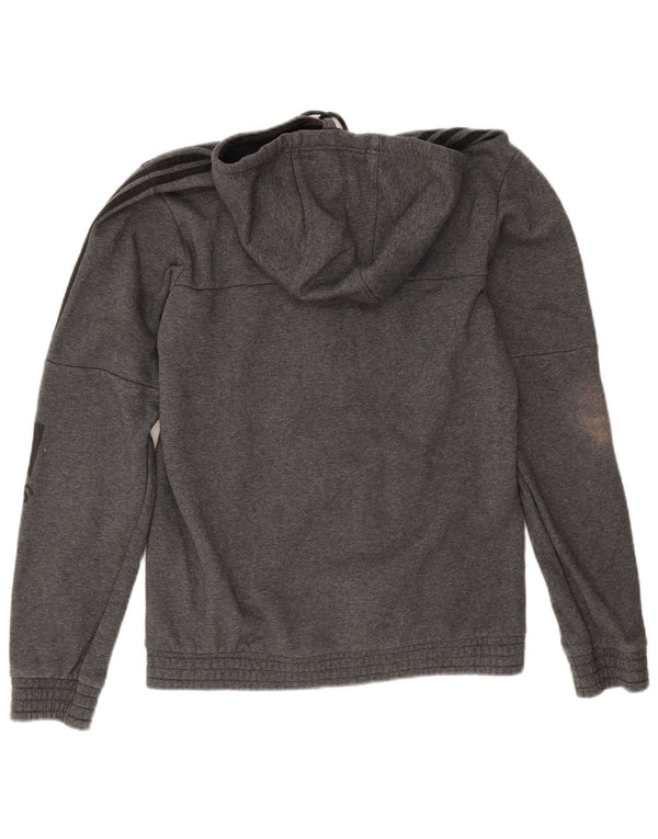 Suéter masculino Adidas com capuz e zíper gráfico pequeno algodão manchado cinza