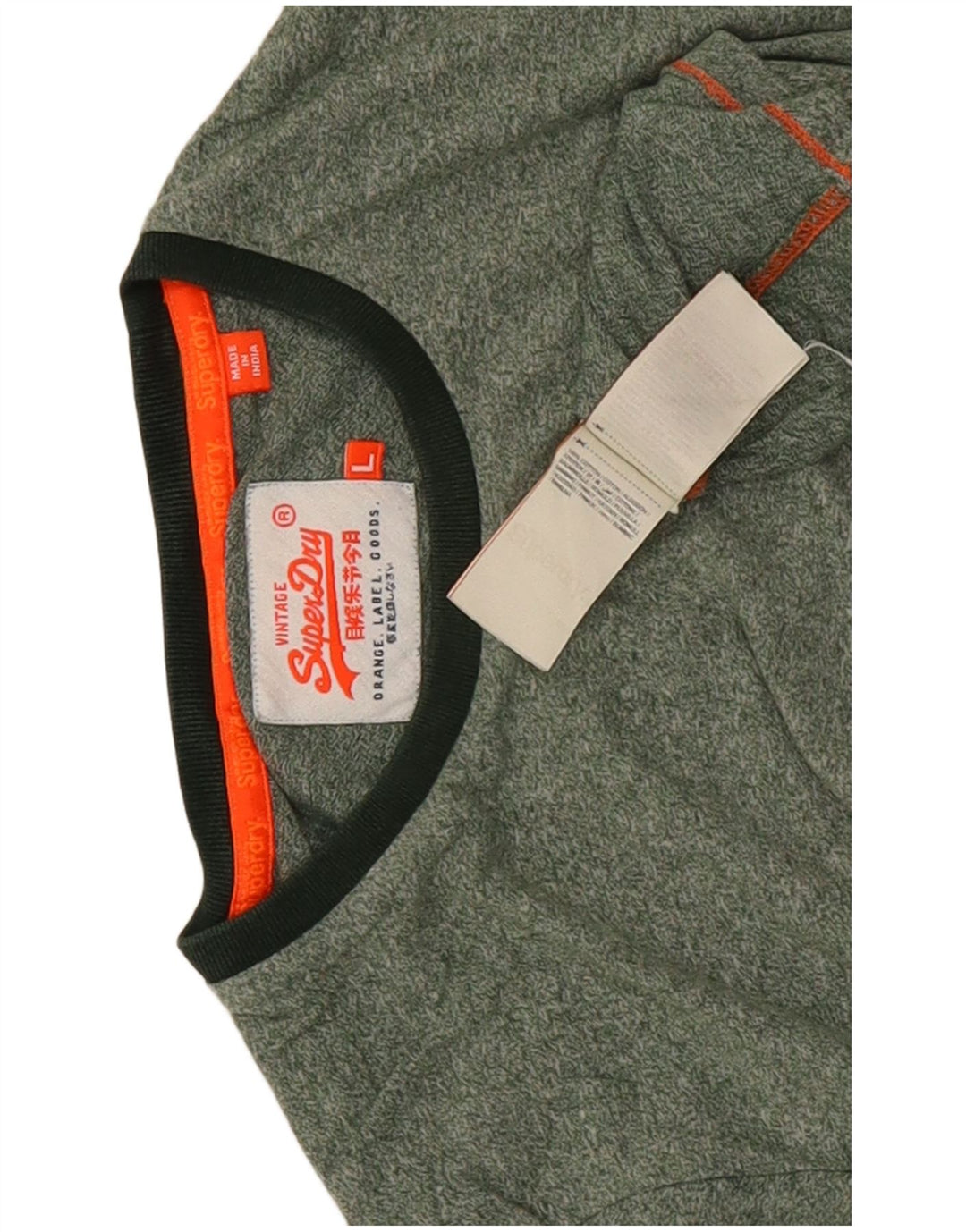 Camiseta masculina Superdry Top grande algodão manchado verde