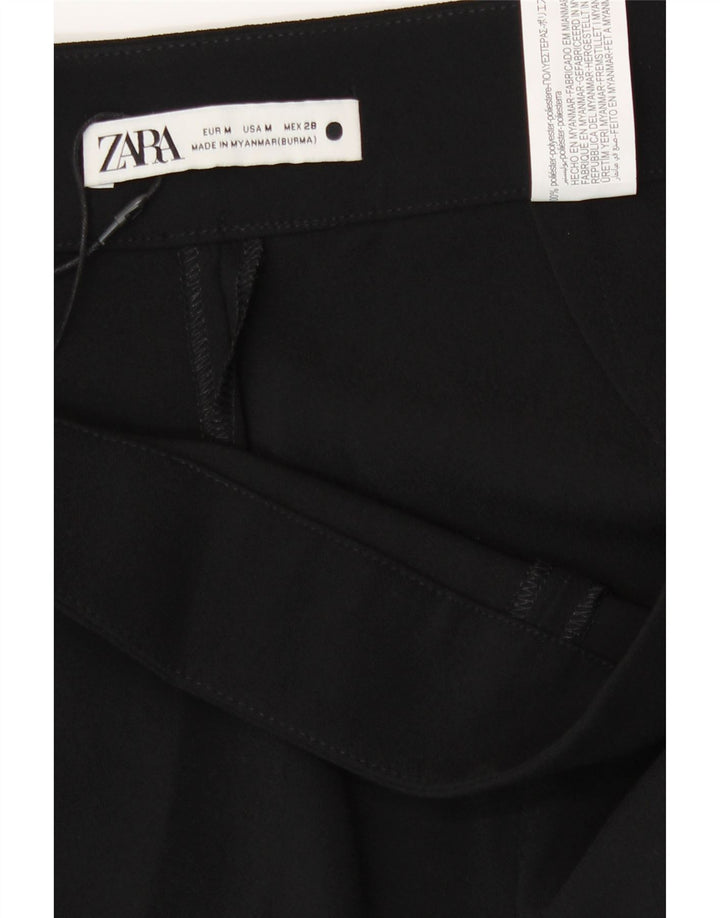 Zara Calça feminina casual de perna larga médio W30 L33 poliéster preto