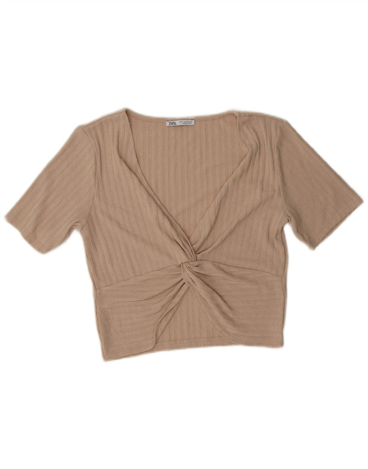 Blusa feminina Zara Top UK 12 poliéster bege médio