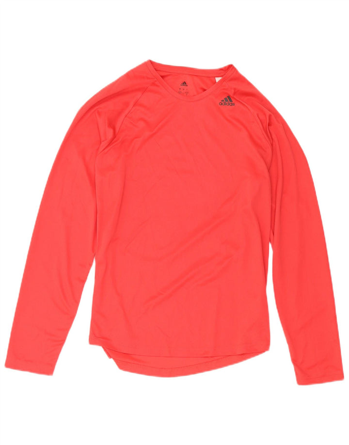 Adidas Feminino Climalite Top Manga Longa Reino Unido 16/18 Grande Poliéster Vermelho