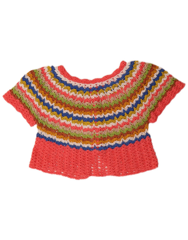 Bolero feminino VINTAGE de manga curta UK 12 médio multicolorido