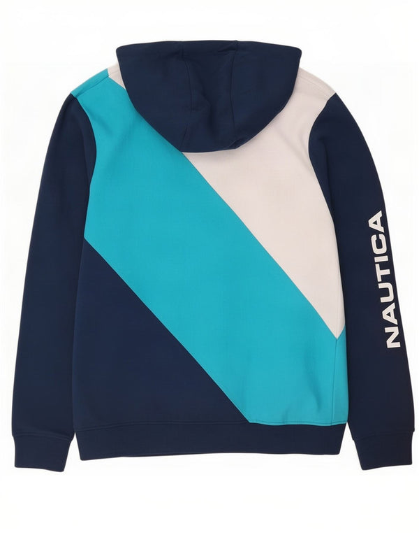 Suéter masculino Nautica com capuz e zíper gráfico médio azul marinho algodão colorido