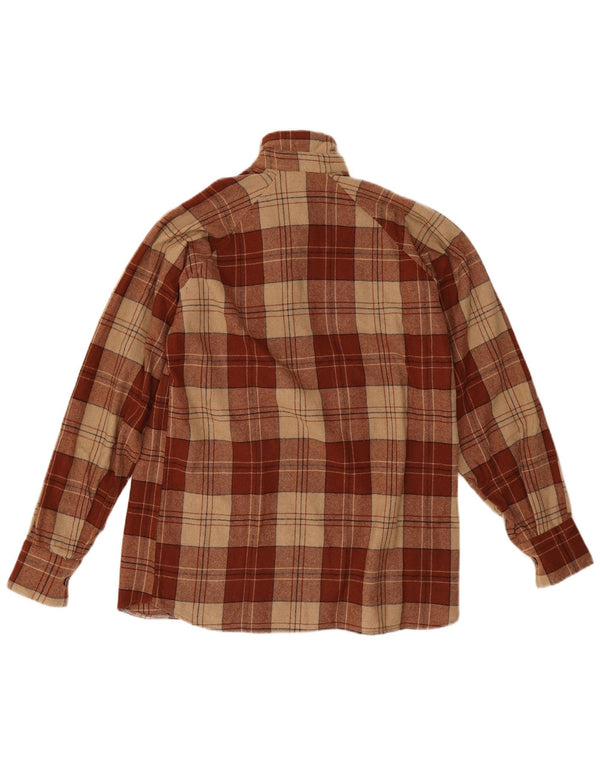 Camisa pulôver vintage masculina de flanela xadrez marrom médio
