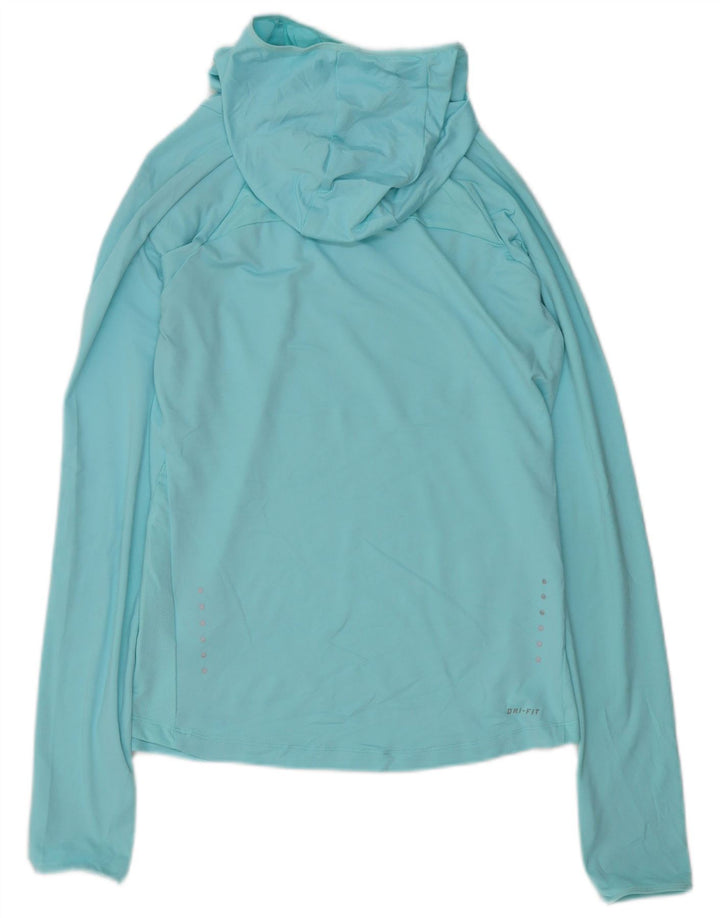 Top feminino Nike Dri Fit com capuz manga comprida UK 10 pequeno azul poliéster