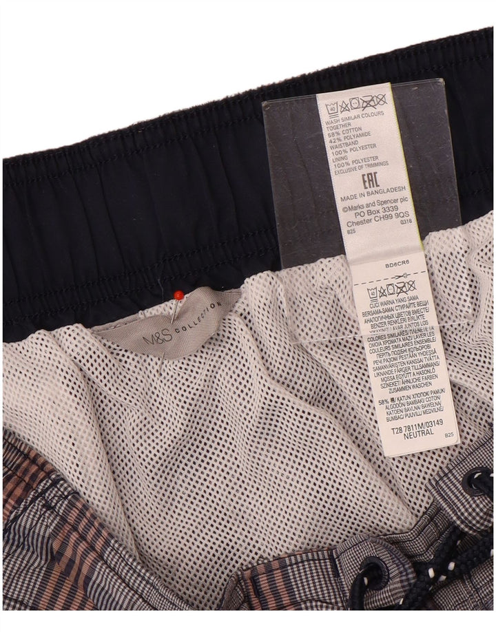 Shorts de natação masculino Cargo Marks & Spencer grande algodão xadrez cinza