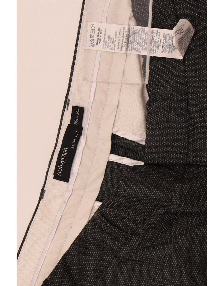 Shorts Chino Masculino Slim Fit Marks & Spencer W34 Poliéster Manchado Cinza Grande