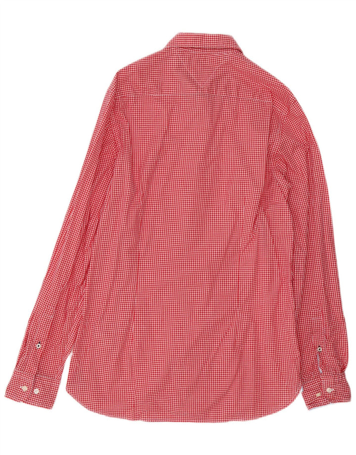 Tommy Hilfiger Camisa masculina Slim Fit grande algodão vermelho guingão