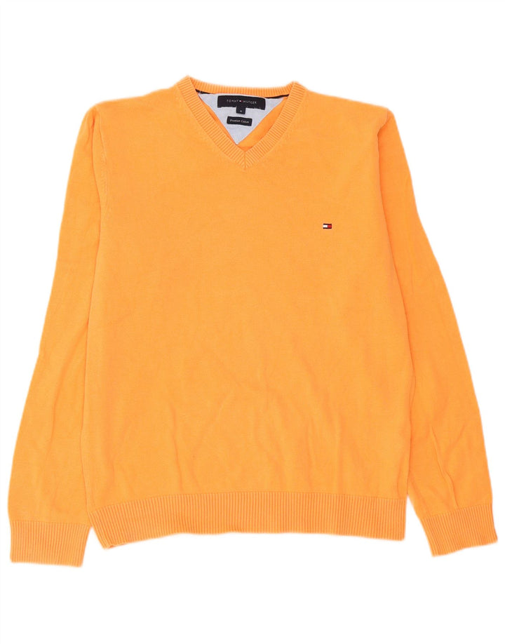 Tommy Hilfiger Suéter masculino com gola V e algodão laranja médio
