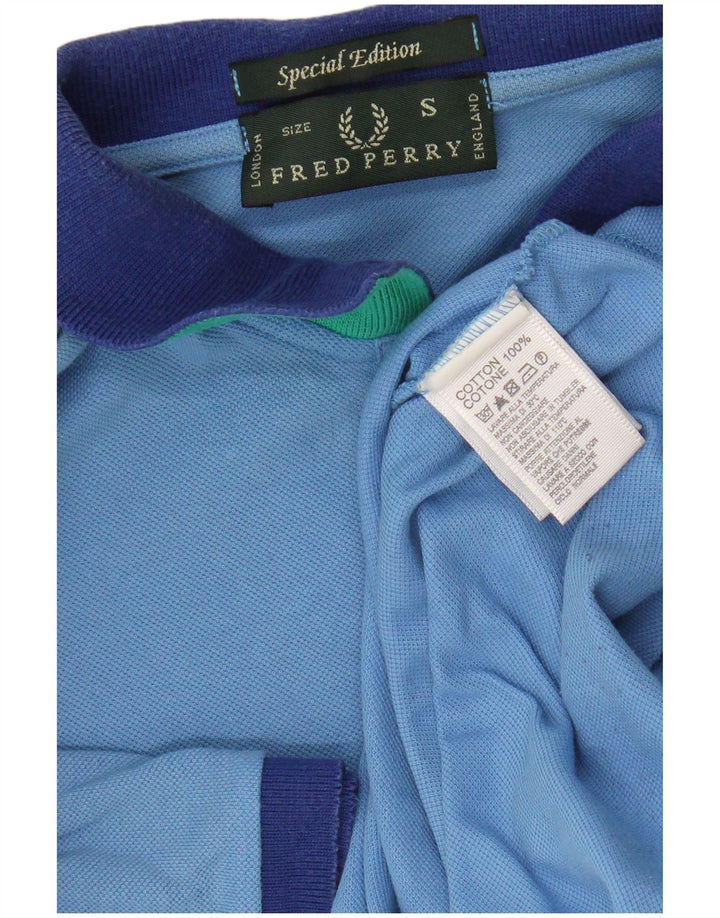 Camisa polo masculina Fred Perry pequena azul algodão