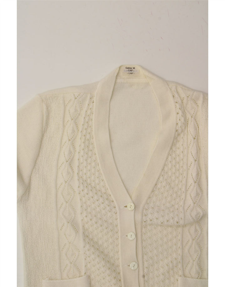 VINTAGE Womens Cardigan Sweater UK 14 Medium White Vintage Vintage and Second-Hand Vintage from Messina Hembry 