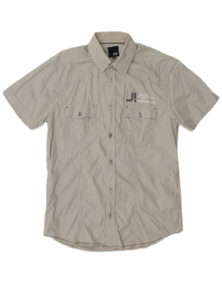 Camisa masculina de manga curta JACK & JONES algodão cinza médio