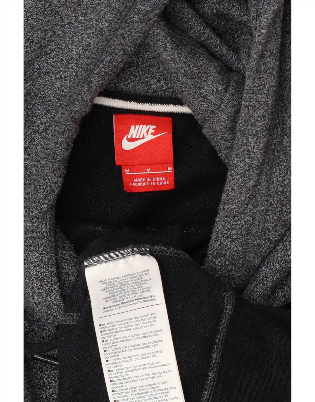 Suéter masculino Nike com capuz e zíper médio azul marinho algodão manchado