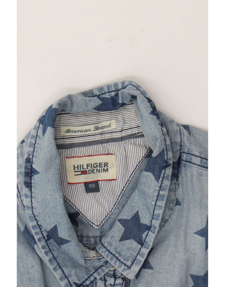 Tommy Hilfiger Camisa jeans feminina com padrão abstrato Reino Unido 6 XS Azul