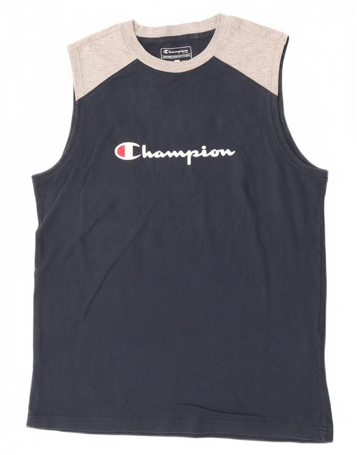 Colete gráfico masculino Champion grande algodão colorblock azul marinho