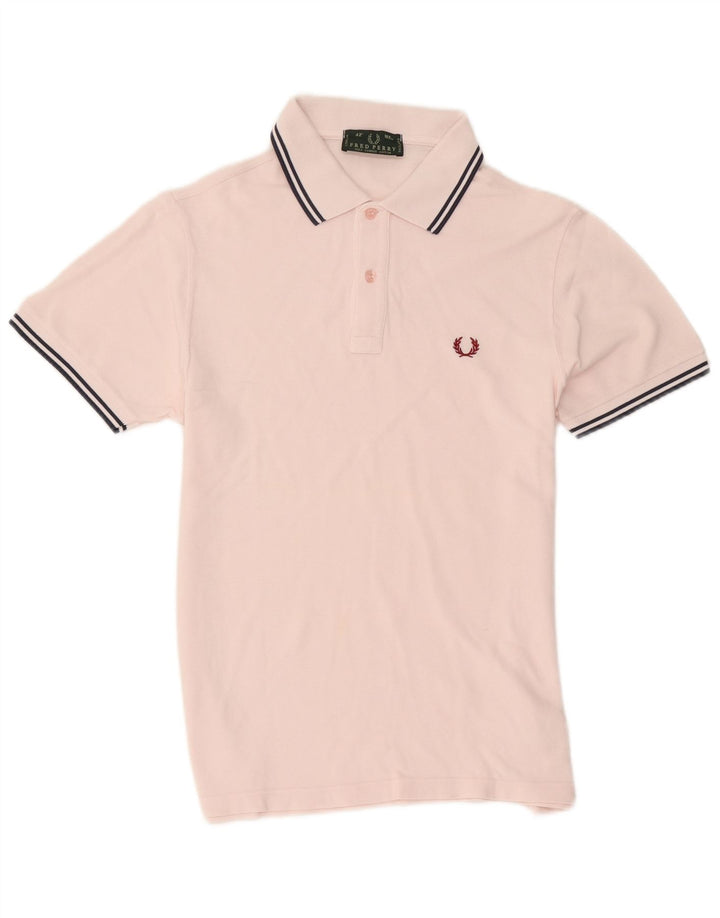 Camisa polo masculina Fred Perry de algodão listrado rosa médio