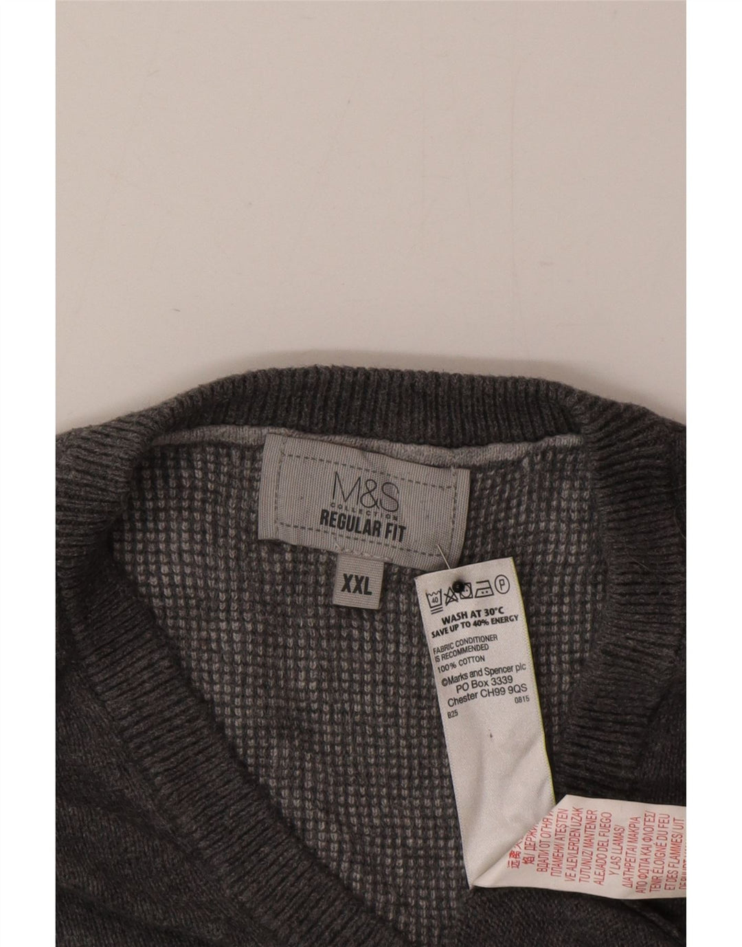 Regata masculina de ajuste regular Marks & Spencer 2XL algodão cinza