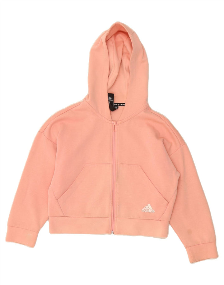 ADIDAS Girls Crop Zip Hoodie Sweater 9-10 Years Pink Vintage Adidas and Second-Hand Adidas from Messina Hembry 