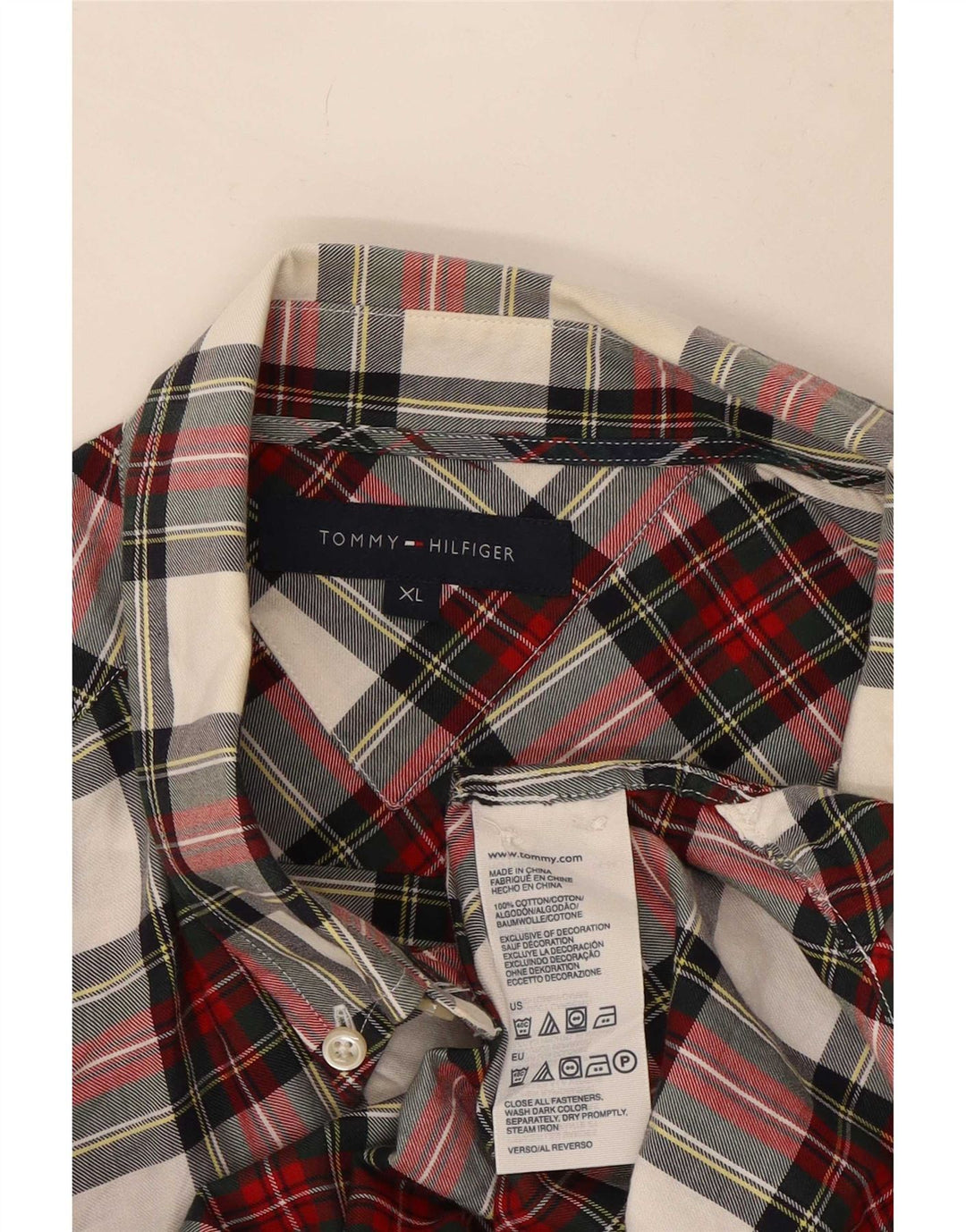 Camisa masculina de flanela Tommy Hilfiger XL de algodão xadrez vermelho