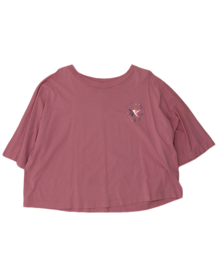 Camiseta feminina Converse Oversized Top UK 10 pequeno algodão rosa