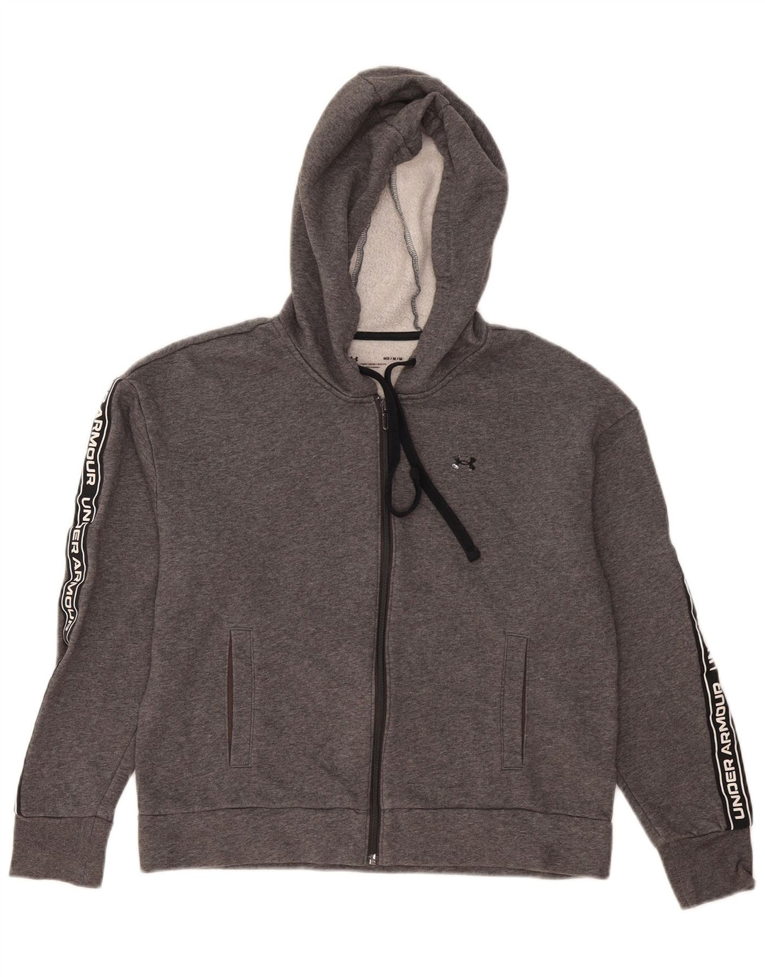 Suéter feminino Under Armour com capuz e zíper Reino Unido 14 bloco colorido cinza médio
