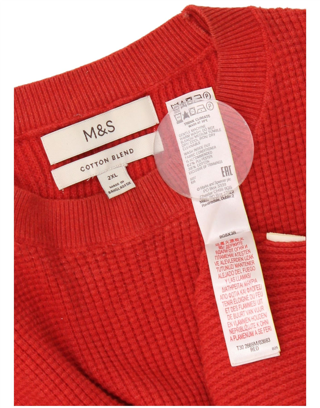 Suéter masculino Marks & Spencer com gola redonda 2XL poliéster vermelho