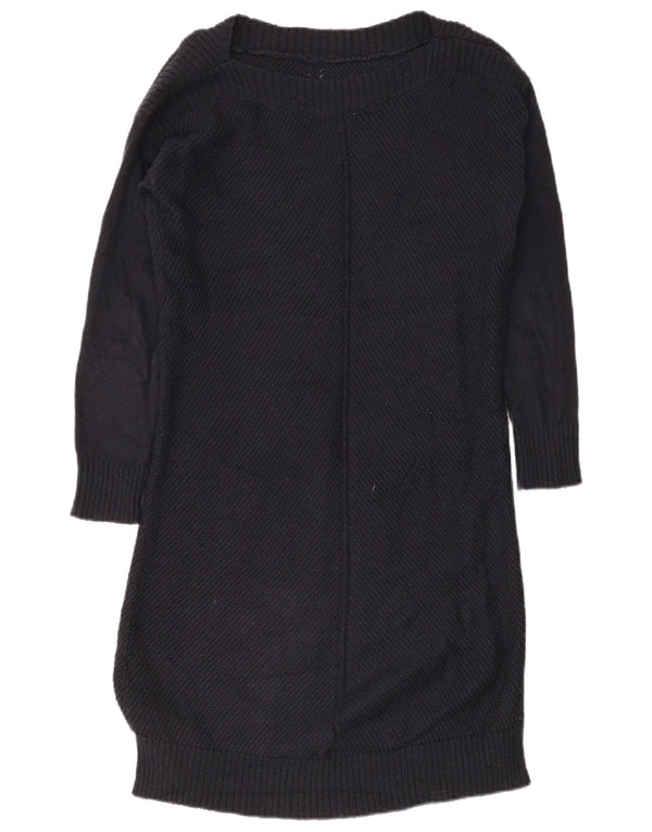 Vestido feminino de manga comprida com rosto gordo e algodão azul marinho pequeno Reino Unido 10