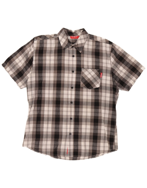 Camisa masculina de manga curta Kickers XL cinza xadrez algodão