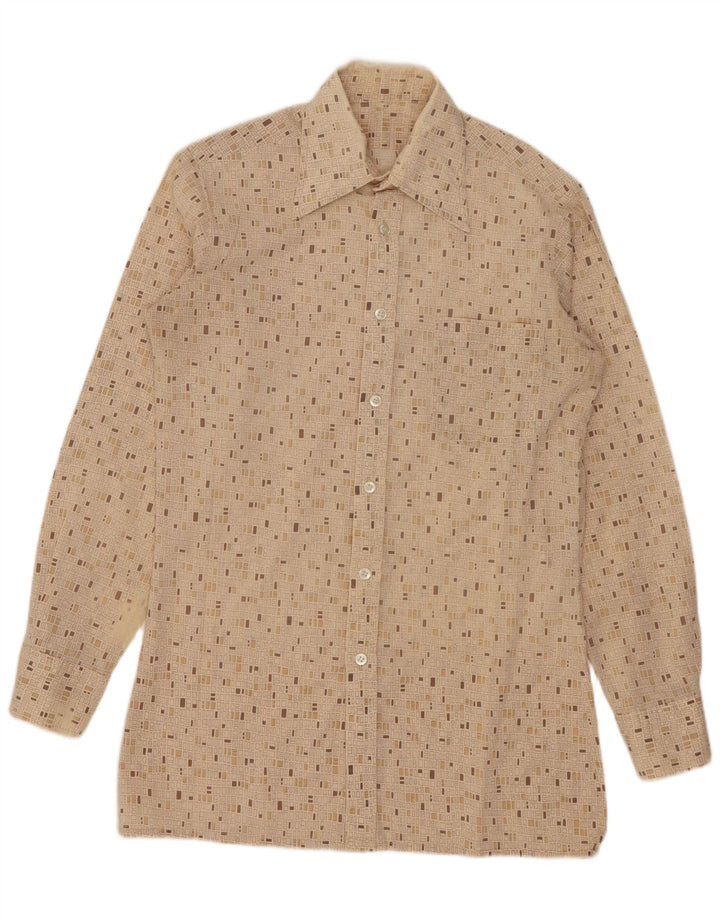 Camisa Masculina Vintage Pequena Geométrica Bege