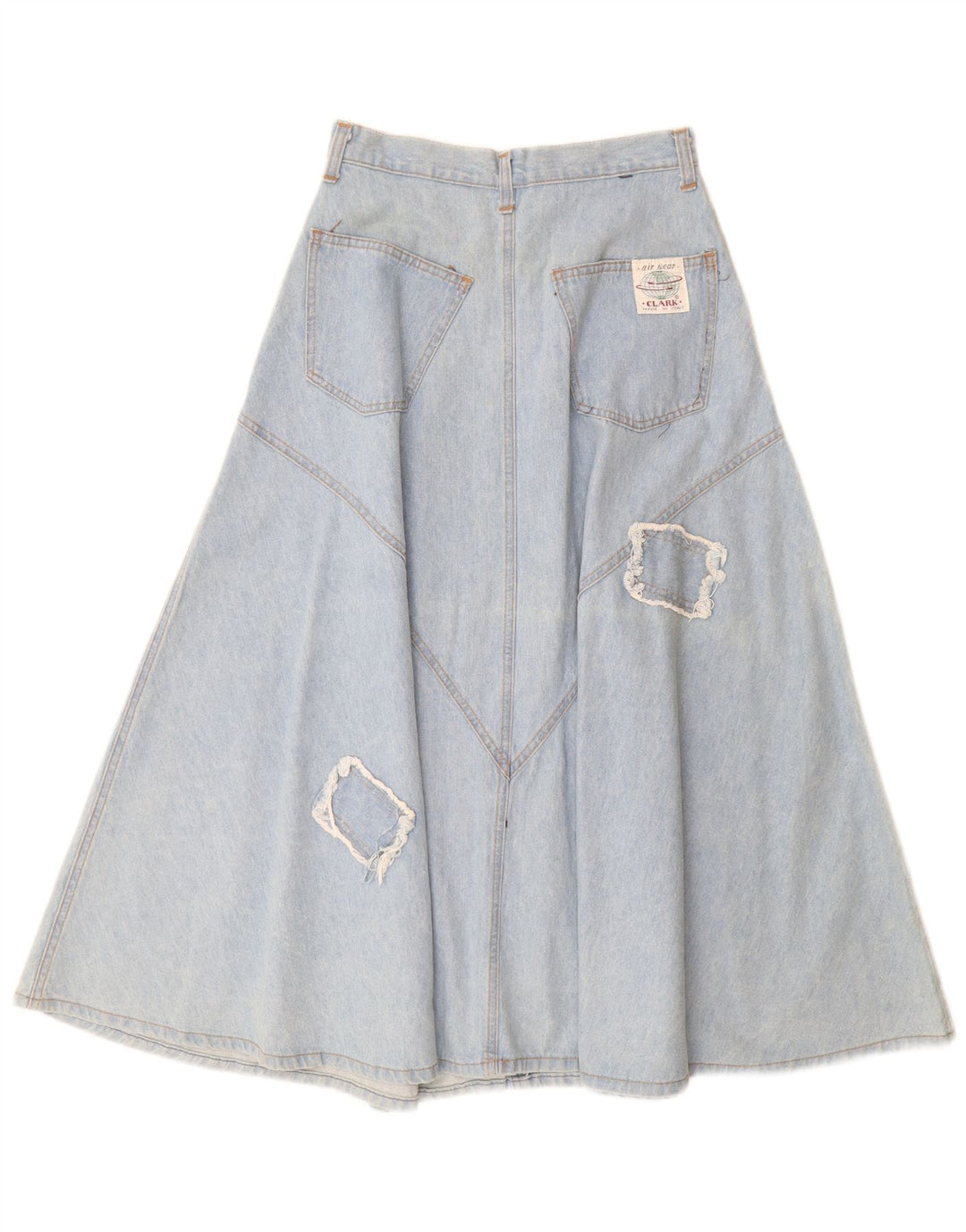 Saia jeans feminina de cintura alta CLARK IT 44 médio W26 azul patchwork algodão