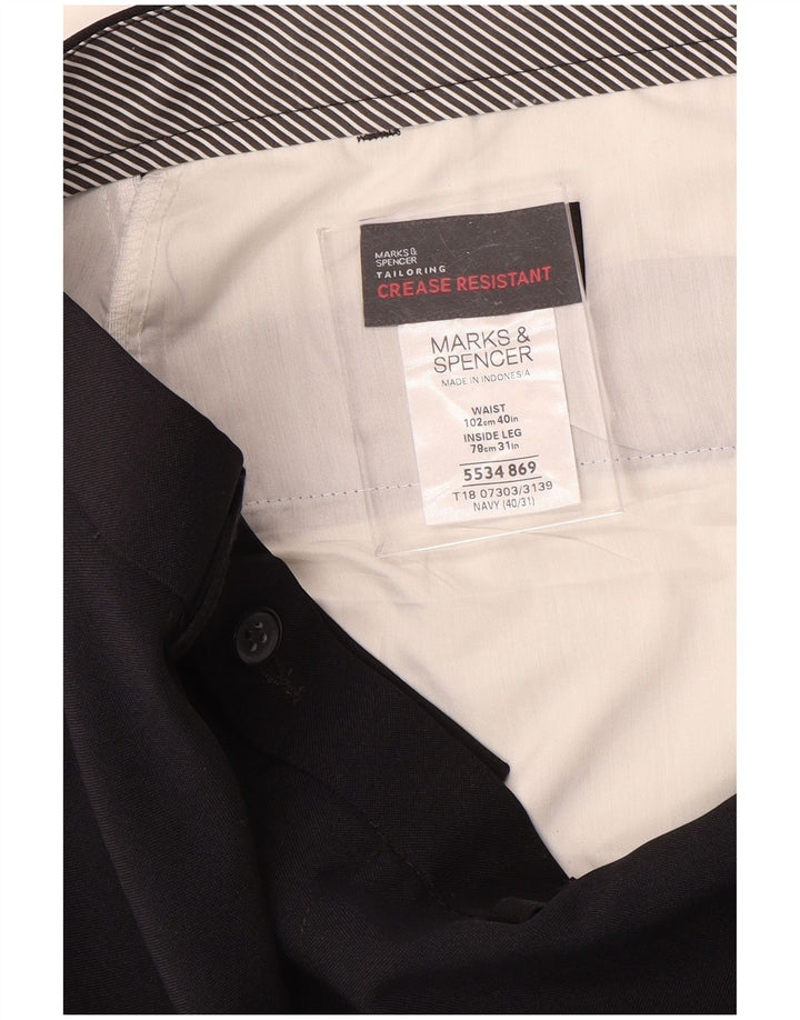 Calça masculina de terno reto Marks & Spencer W40 L31 poliéster azul marinho