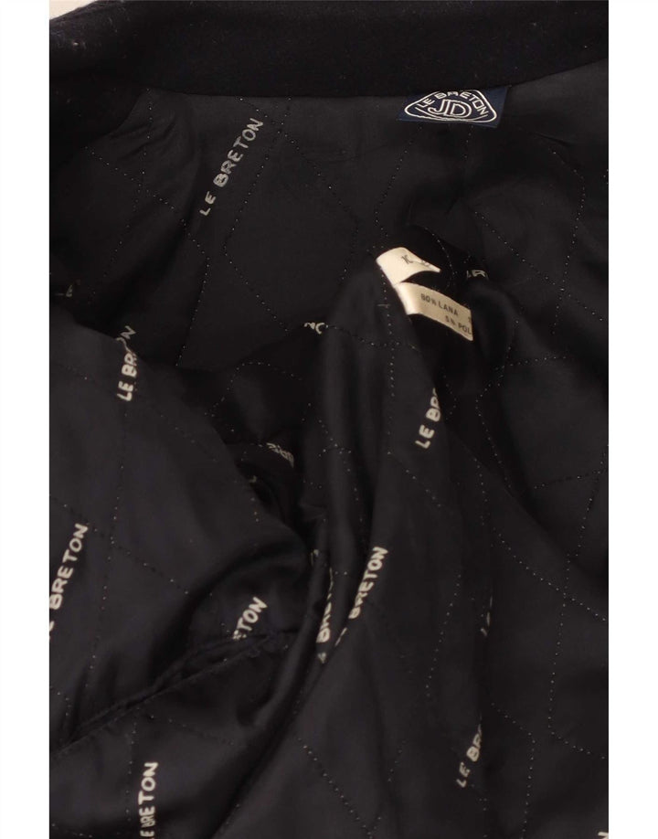 Casaco feminino vintage com trespassado duplo UK 14 lã azul marinho médio