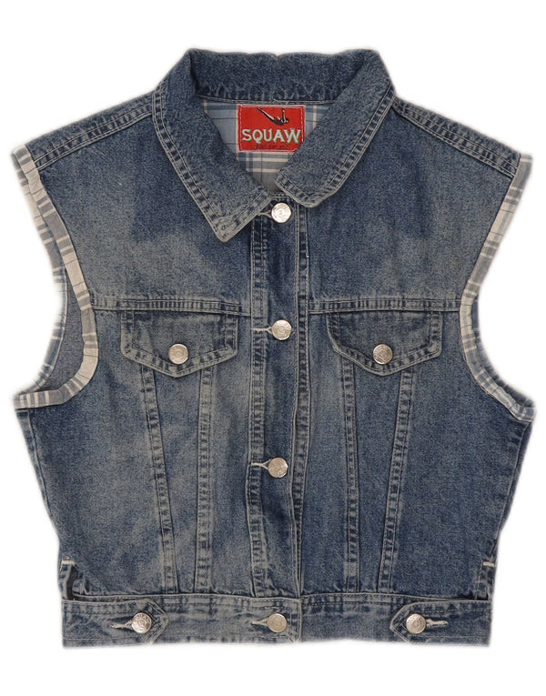 Colete feminino Squaw Crop Denim UK 12 algodão azul médio