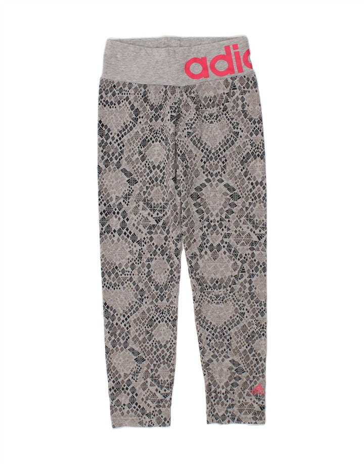 ADIDAS Girls Climalite Graphic Leggings 7-8 Years Grey Cotton Vintage Adidas and Second-Hand Adidas from Messina Hembry 